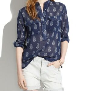 Madewell Teardrop Paisley Popover lightweight top,  navy/white paisley Sheer XS